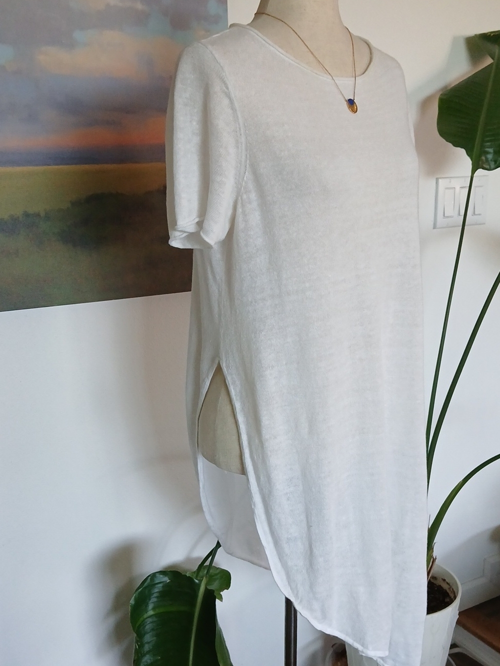 Eileen Fisher Lightweight 100% Organic White Linen Knit Tunic Sz M - Picture 6 of 8